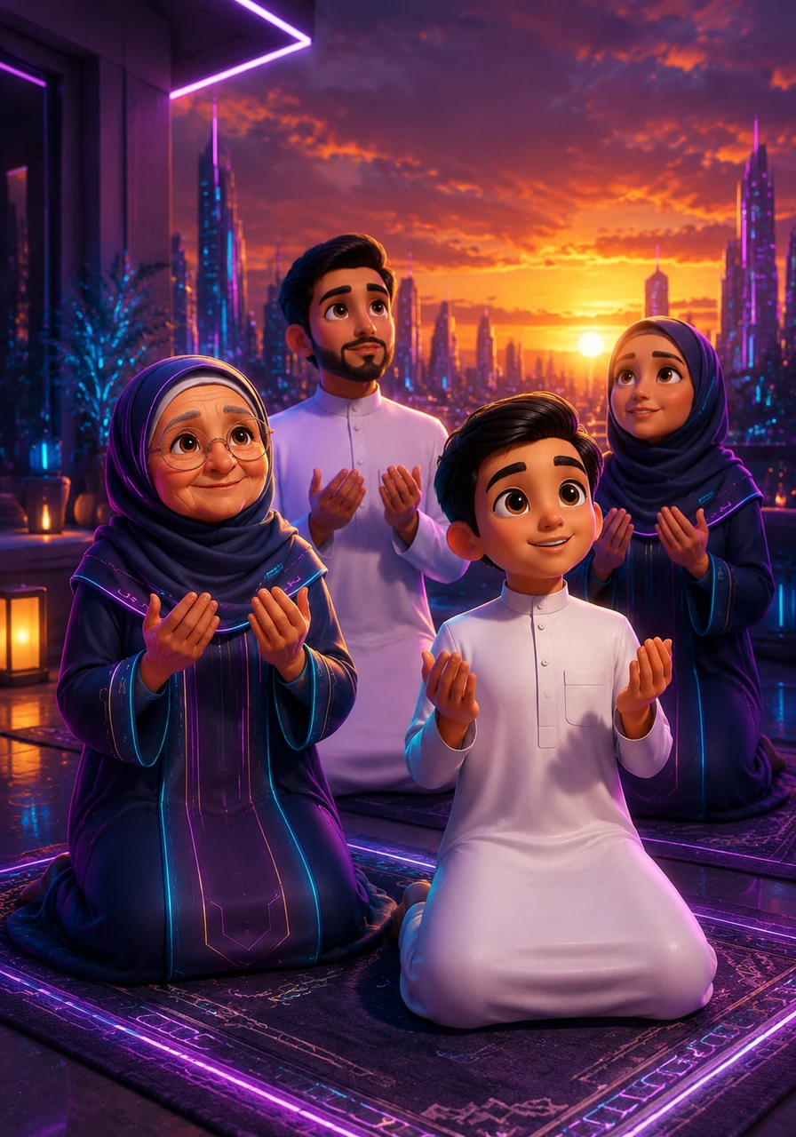 عند غروب شمس يوم عرفة، اجتمعت العائلة كلها في لحظات إيمانية مهيبة، يرفعون أيديهم بالدعاء والابتهال إلى الله، مستغلين فضل هذا الوقت المبارك في طلب المغفرة والرحمة.