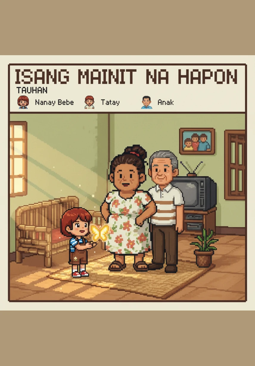 One afternoon, Nanay Bebe asks Mimay about her day at school while they sit together in their cozy home. Mimay proudly shares that her teacher gave her a gold star, her face lighting up with a wide, toothy grin.