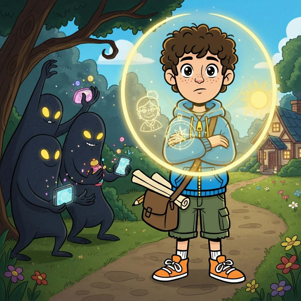 Matias, lembrando-se das lições da Vó Aurora, recusou-se a se juntar a eles. A cena deve mostrar Matias resistindo às tentações, com a Voz da Coragem emanando dele.