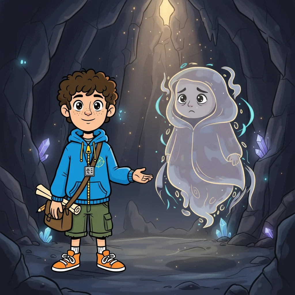 Matias percebeu que o medo não era seu inimigo, mas um guardião que precisava ser compreendido. A cena ilustraria Matias olhando para o Sussurro Invisível com compreensão.