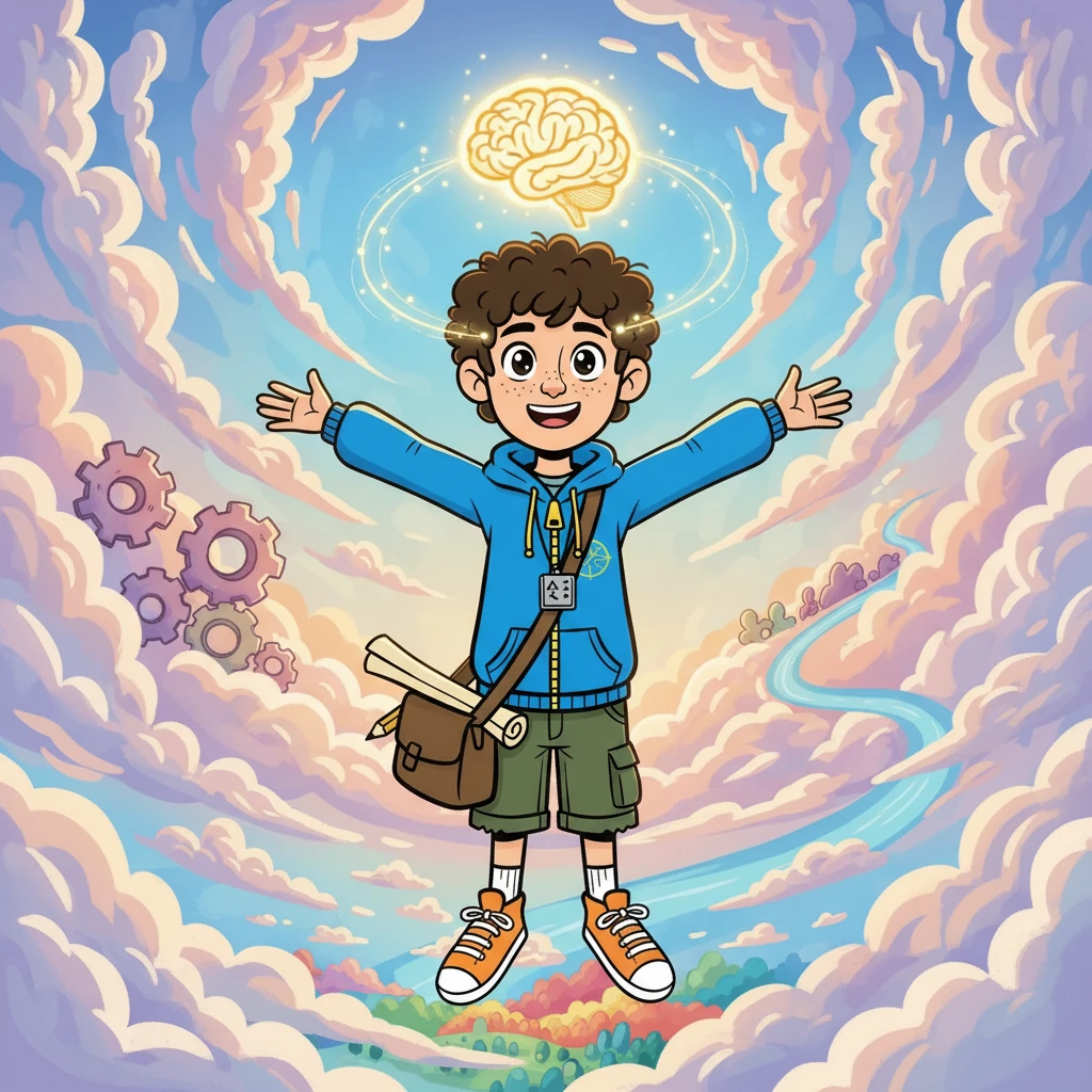 No Céu, Matias percebeu que ele era o mestre de sua própria mente. A cena deve mostrar Matias no céu, sentindo-se livre e poderoso.