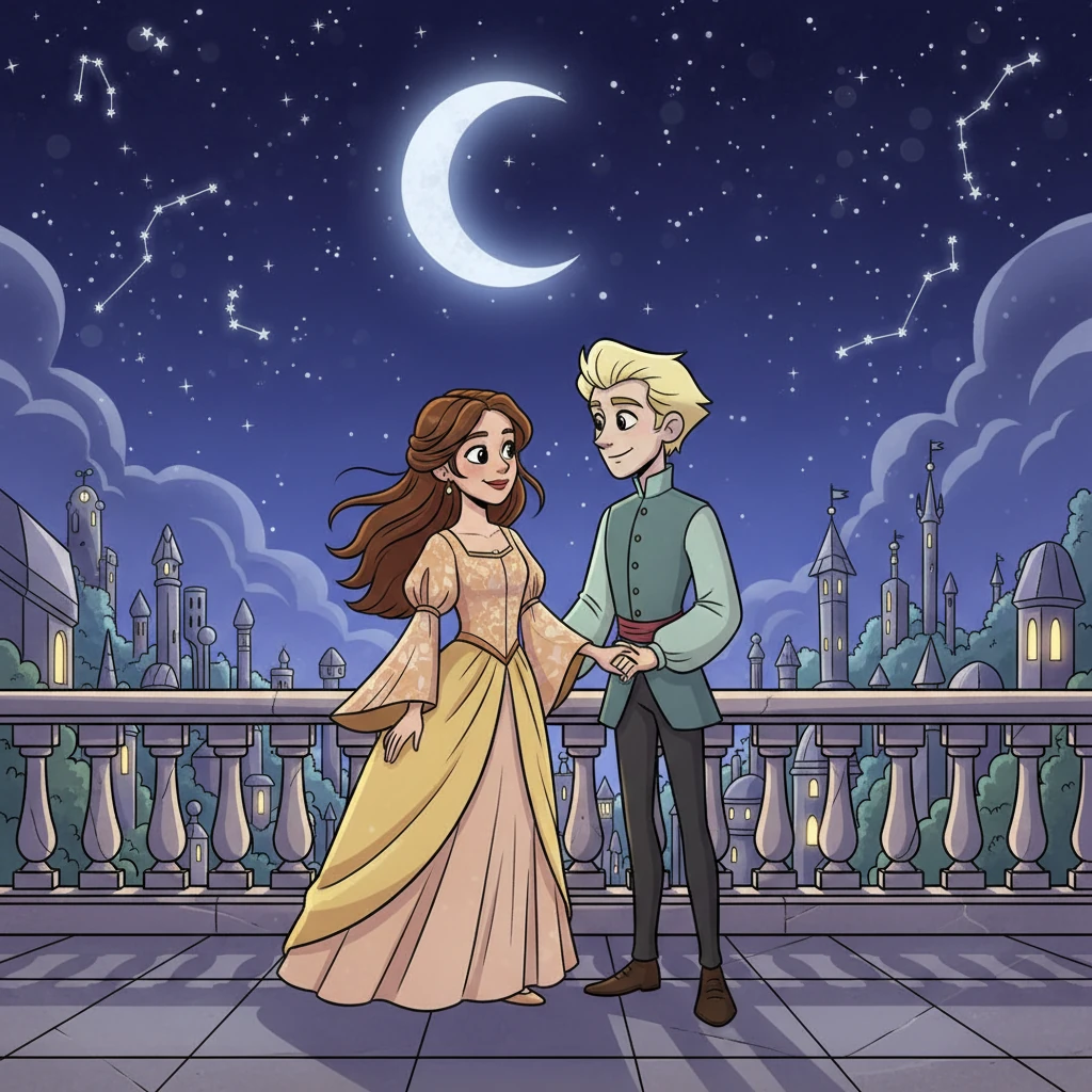 As the stars twinkle brightly over the Crystal Kingdom, Christine, now a radiant young woman, stands beside Jareth on a high balcony, looking out at their peaceful, magical home. Their hearts are full of love and happiness, a family forged by magic and devotion. The kingdom sleeps under a blanket of gentle starlight, forever touched by their heartwarming tale.