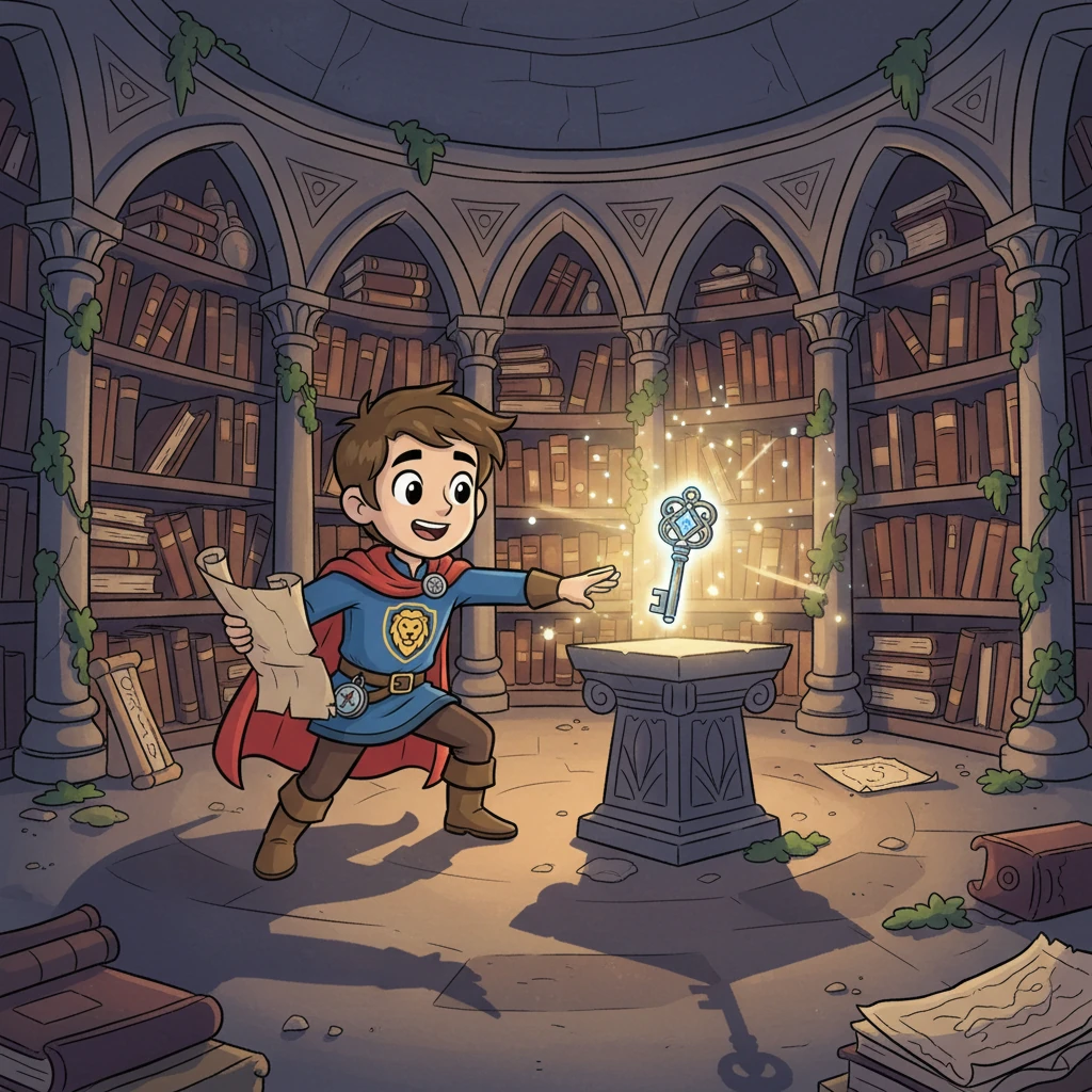 Deep within the city's forgotten archives, guided by an old map, Jet discovered a hidden chamber pulsating with soft, ancient energy. There, resting on a pedestal, was the Cosmic Key – a small, intricately carved artifact humming with unknown power. Its vibrant glow cast dancing shadows across the dusty walls, hinting at its immense potential.