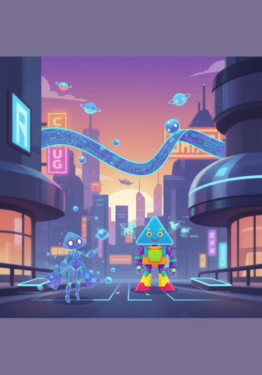 One morning, a long and elegant figure named Line stretched across the horizon, appearing like a sleek silver ribbon. Dot and Line realized that when they worked together, they could define edges and create paths that led to unknown wonders.