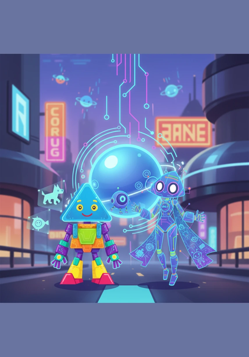 They soon encountered Triangle, a sturdy character standing tall with three sharp peaks and a wide, stable base. Triangle showed them how to be strong and how to reach for the sky, acting as a mountain that could overlook the entire landscape.