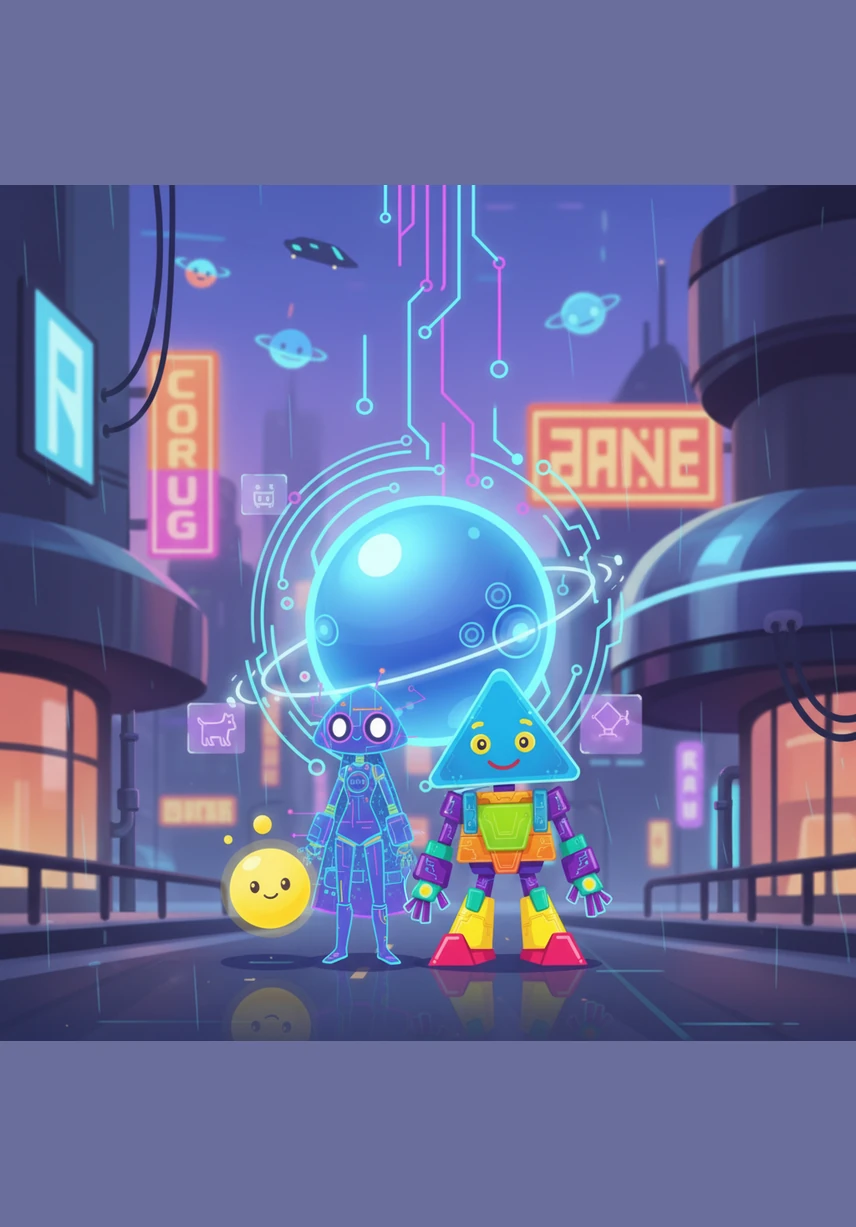 The four friends gathered together and decided to use their unique powers to build a vibrant world from scratch. They realized that Dot’s precision, Line’s direction, Triangle’s strength, and Circle’s flow were the perfect ingredients for creation.