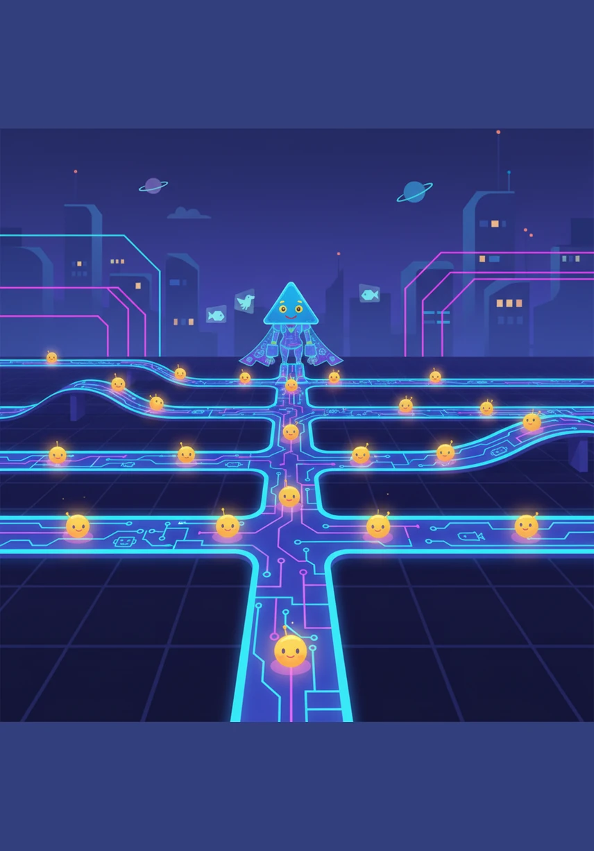 Line laid herself down to become smooth roads and sturdy bridges, while Dot sat at every corner to mark the way for future travelers. The empty canvas began to look like a map, full of possibilities and connections between distant places.