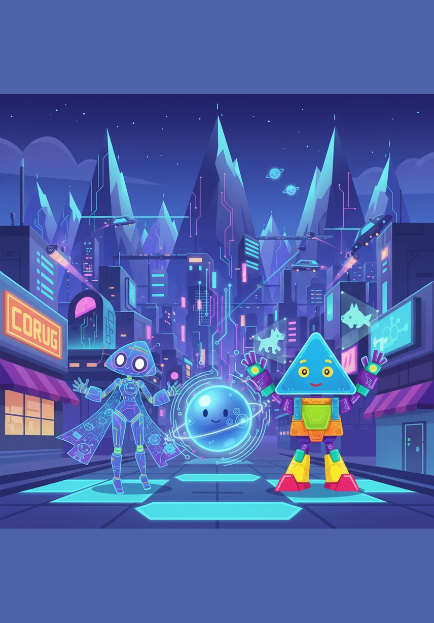 The once-empty page was now a masterpiece of geometry, filled with mountains, cities, and life in every corner. Dot and his friends stood together, proud of the harmonious world they had built by combining their different shapes into one beautiful whole.