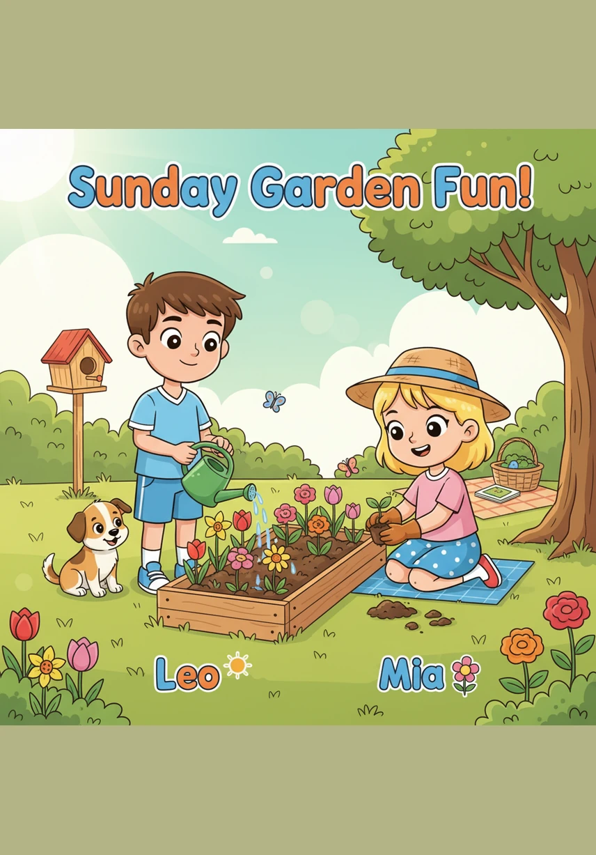 It is Sunday today. Do you work on Sunday? No, we do not work; we rest and play in the green garden.