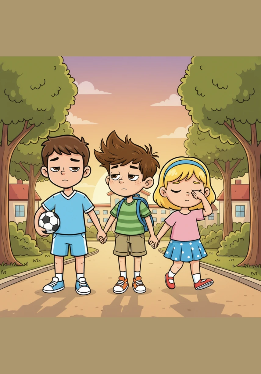 The sun is orange and beautiful. They are tired after a long day. We go home to have a warm drink.