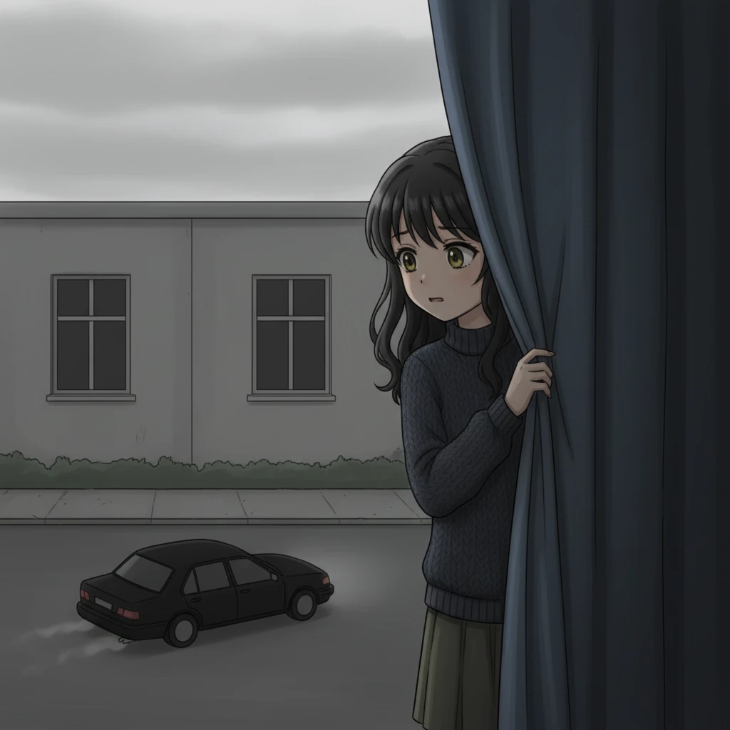 Elena privește de după o perdea cum o mașină neagră se îndepărtează de clădirea vecinului ei, lăsând în urmă o liniște tulburătoare. Fereastra vecinului, odinioară o sursă de râsete, este acum întunecată și goală, o amintire înfricoșătoare a regulilor nespuse și a disparițiilor rapide. Mâna ei mică strânge strâns materialul, frica întunecându-i ochii.