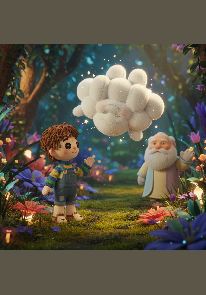 Karşısına Pamuk adında, kocaman gülümsemesi olan sevimli bir bulut çıktı. Pamuk, Mert'e Rüya Bahçesi'nin derinliklerini gezdirmek için heyecanla havada bir takla attı.