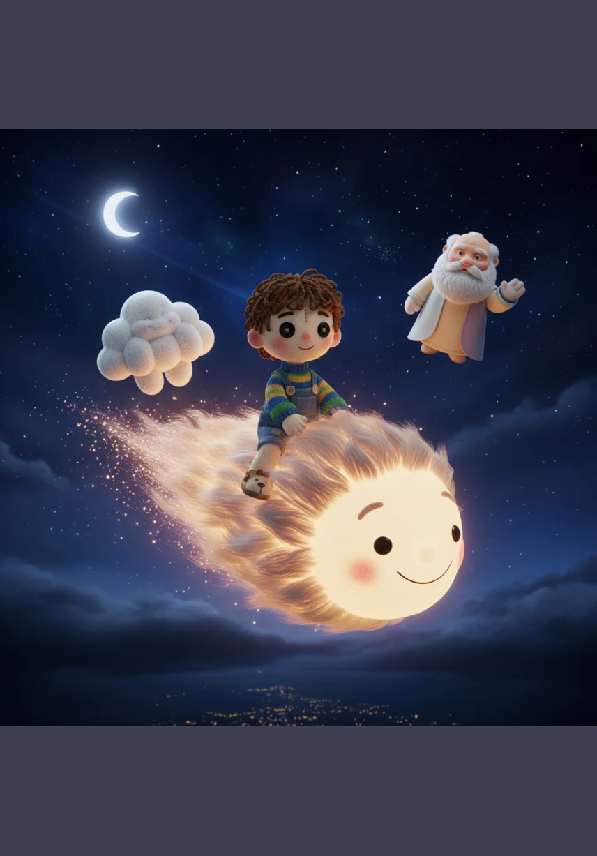 Dönüş vakti geldiğinde, bir kuyruklu yıldız nazikçe Mert'in yanına süzülerek onu sırtına aldı. Gökyüzünün karanlığında parlayarak hızla evine doğru yol aldılar.