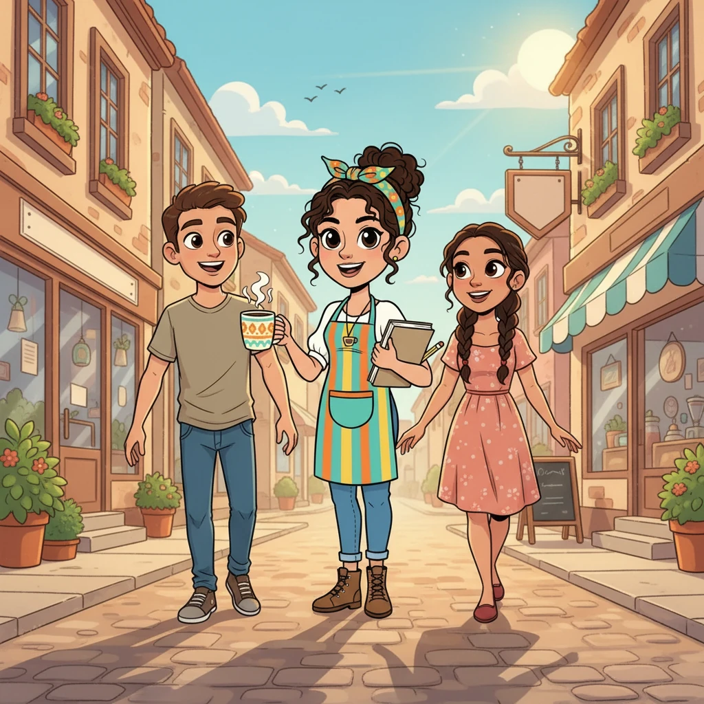Sofía y sus amigos, Miguel y Ana, caminaban emocionados hacia una nueva cafetería llamada 'El Rincón del Sabor'. El sol brillaba y la promesa de un delicioso café y pasteles frescos llenaba el aire de alegría. Estaban ansiosos por probar las nuevas delicias que tanto habían promocionado.