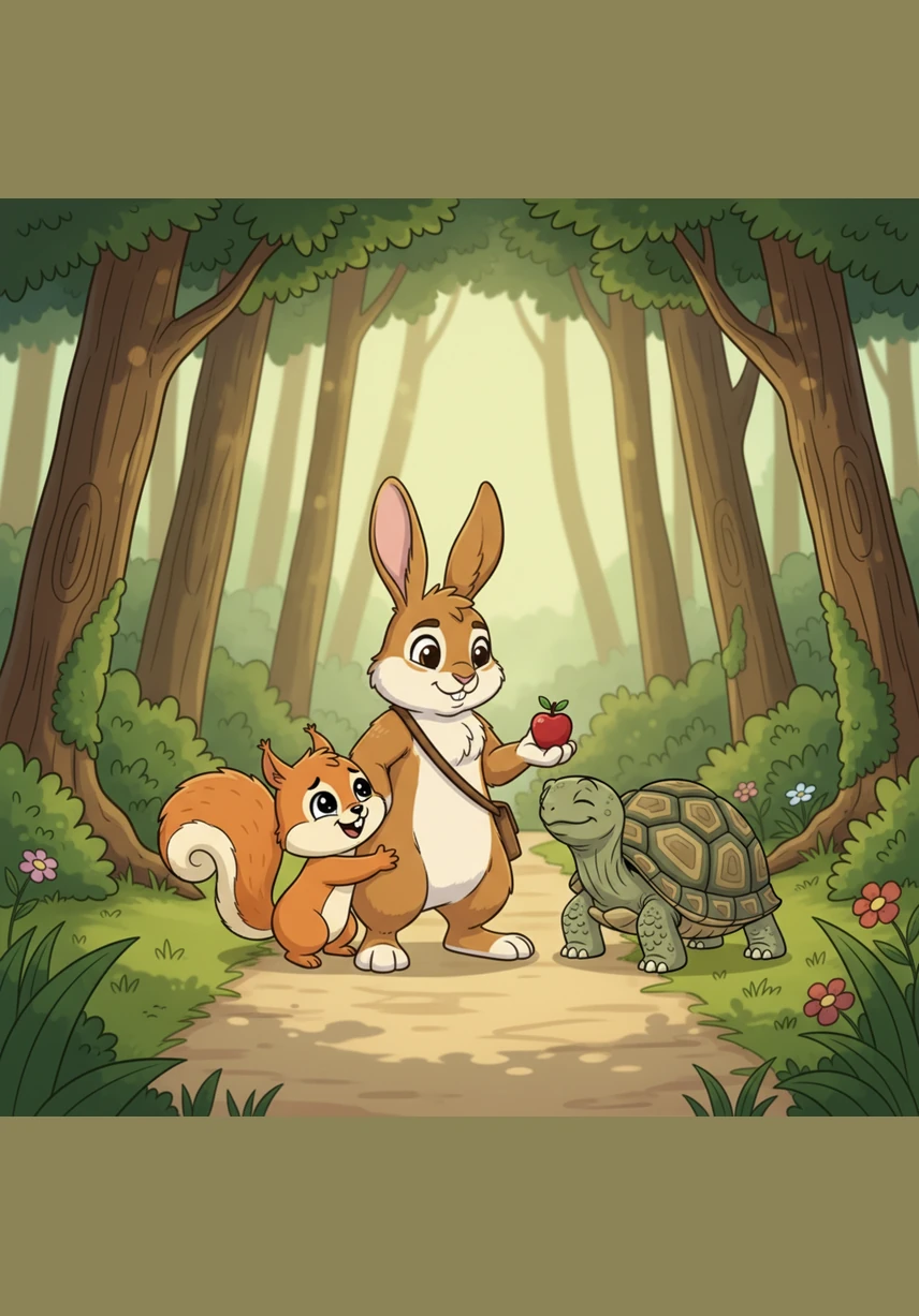 Along the woodland path, Oliver notices Mr. Tortoise struggling to climb over a large fallen branch that blocks his way. With a gentle nudge and a steady paw, Oliver helps his elderly friend navigate the obstacle and reach the clover field safely.
