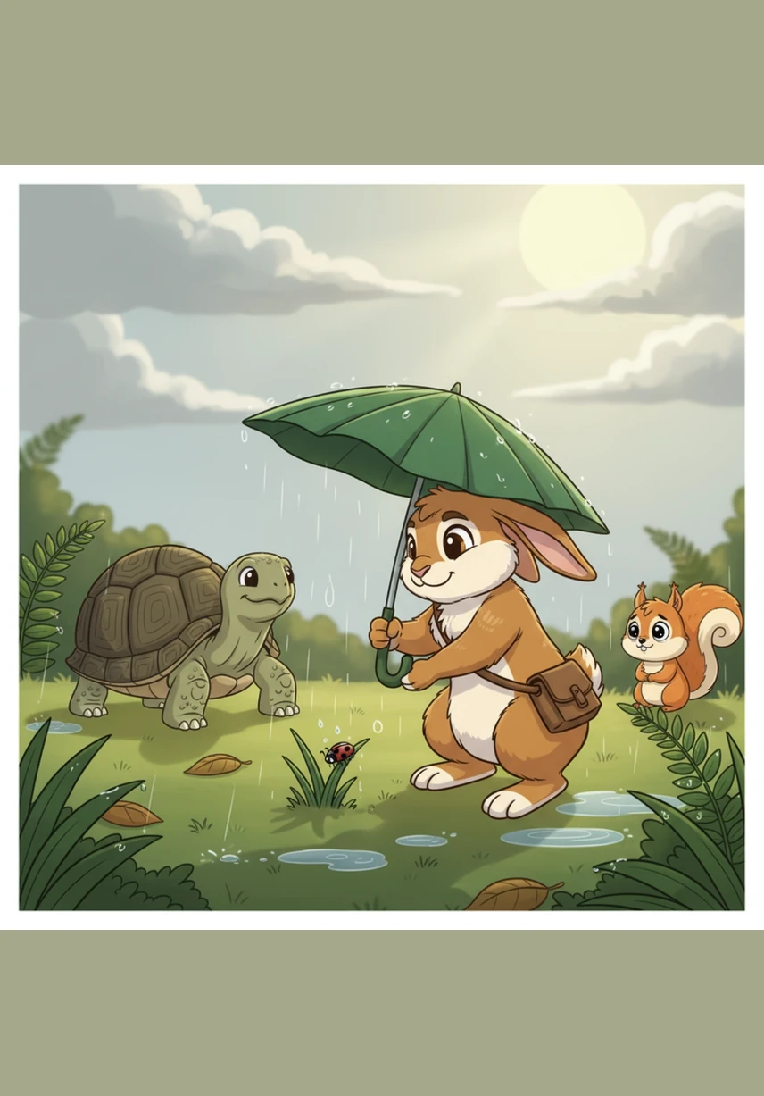 When a light drizzle begins to fall, Oliver spots a tiny ladybug shivering under a thin blade of grass. He holds a wide, emerald-green hosta leaf over her like an umbrella, keeping her dry until the sun peeks through the clouds again.