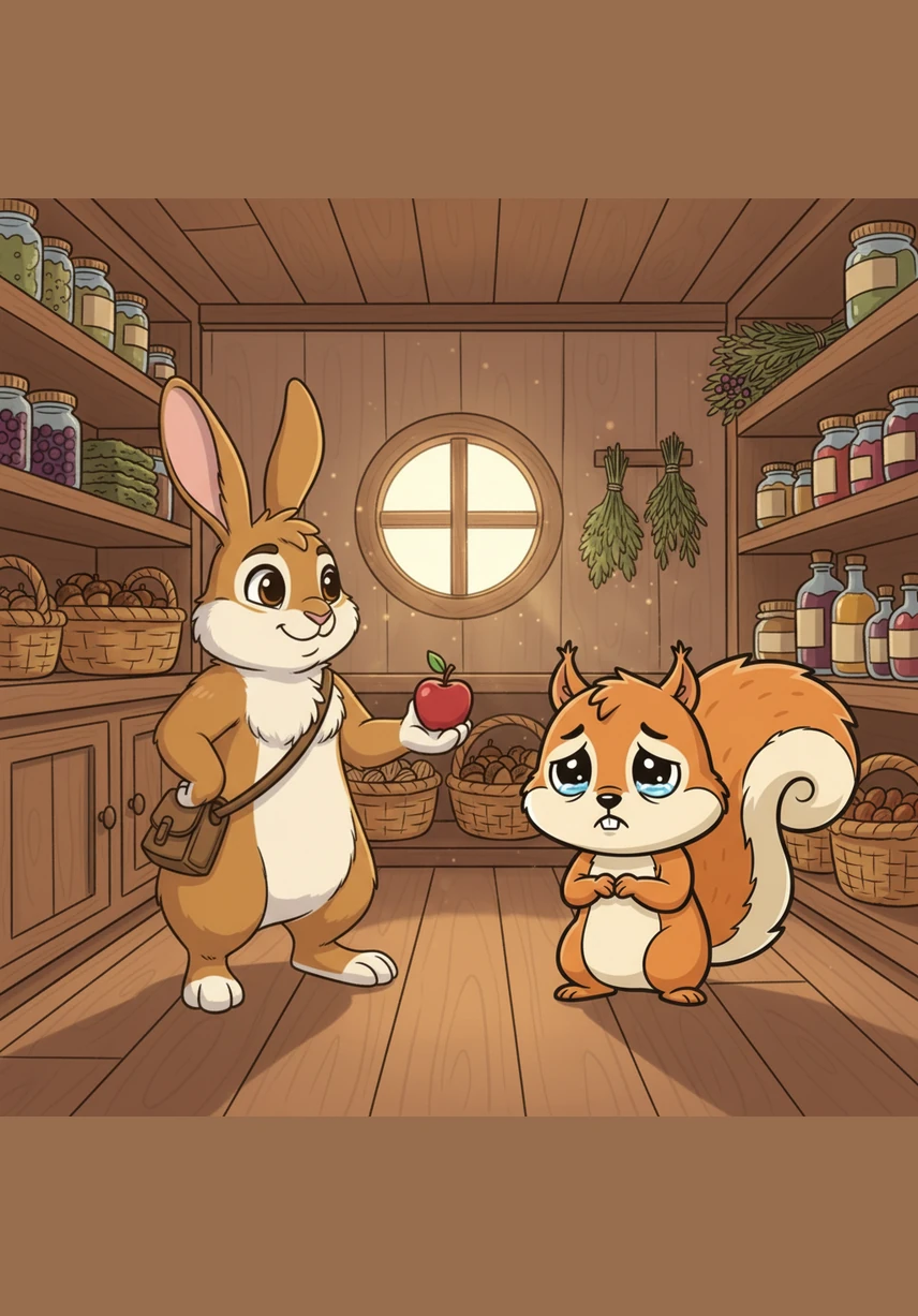 Oliver finds Sammy the Squirrel looking glum because he accidentally dropped his winter stash of acorns into a deep crevice. Without hesitation, Oliver opens his own pantry and shares half of his golden nuts with his hungry friend.