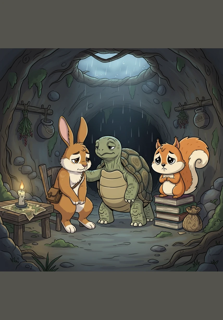 As the storm clears, Oliver sits sadly in his damp home, wondering how he will ever fix the damage by himself. Just then, he hears the familiar sound of many feet and flapping wings approaching his door.