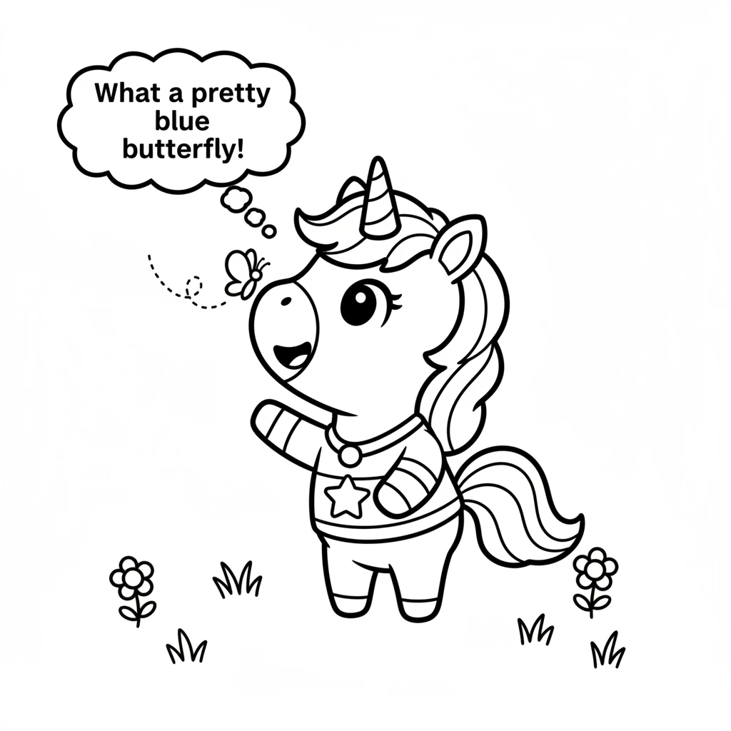 A tiny, graceful creature fluttered past Sparklehoof's nose. It had delicate wings and moved like a dream. "What a pretty blue butterfly!" she thought