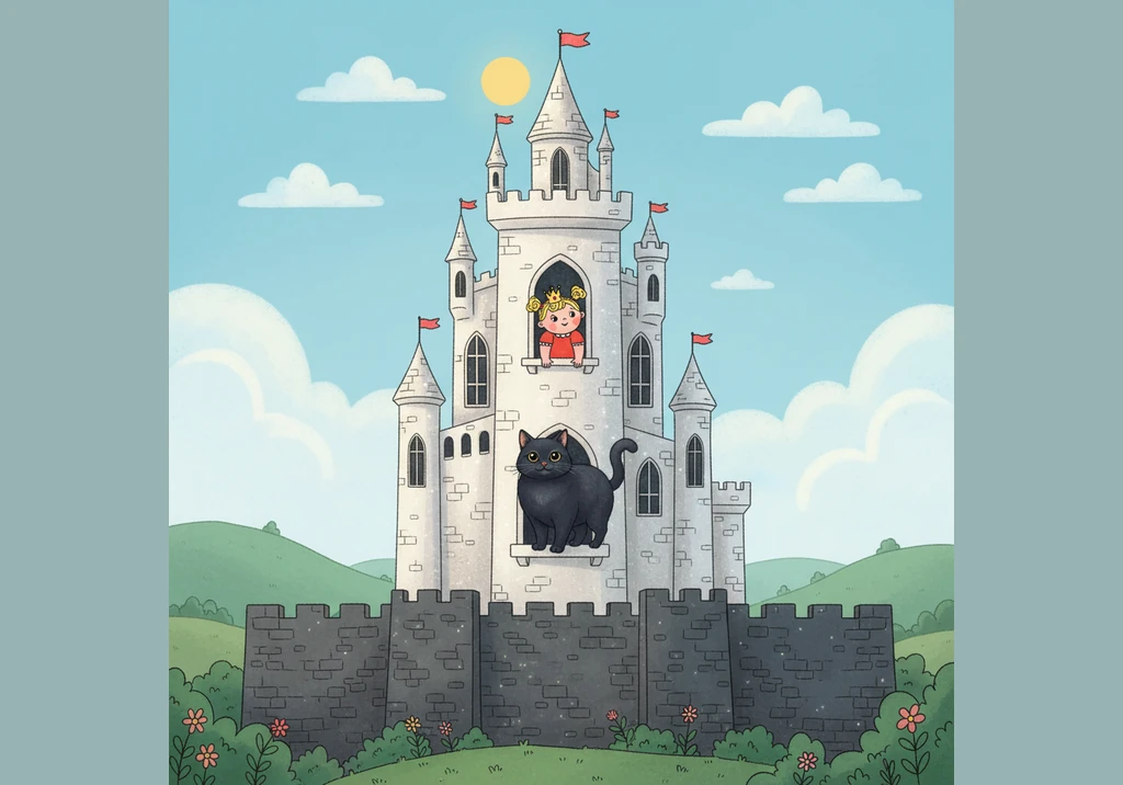 Princess Pippa lives in a tall, sparkly castle with many windows. She peeks out at the green hills and wonders what lies beyond the big stone walls.