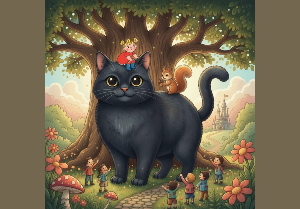 Under a big oak tree, Pippa finds a new friend waiting for her. It is a very big, very fluffy black cat with eyes as bright as lemon drops and a frien