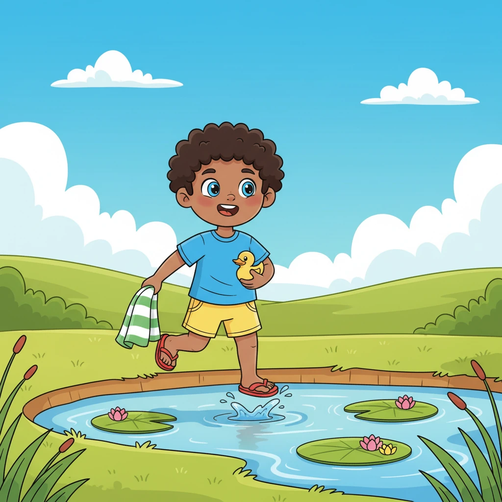 One bright summer morning, little Leo skipped all the way to the sparkling pond. He loved the cool water and the way the lily pads floated like tiny green boats. As he dipped his toes in, he spotted something wonderful.