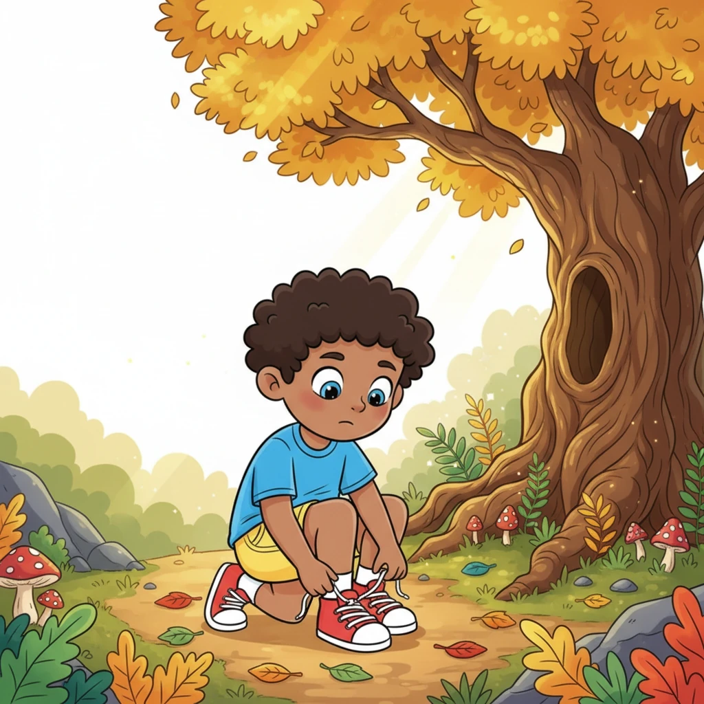 Early one sunny day, Leo laced up his bright sneakers for a jog through the enchanted forest. He loved the fresh air and the rustling leaves beneath his feet. Near a grand old tree, a soft, silky sound caught his ear.