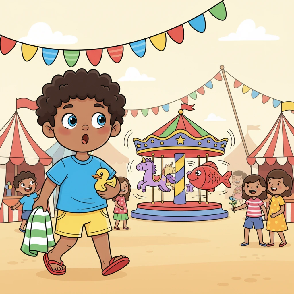 Then came a morning when Leo strolled into the bustling summer fair, his eyes wide with excitement. Bright banners fluttered, and happy music filled the air. In the very center of the fun, he saw a most extraordinary sight.