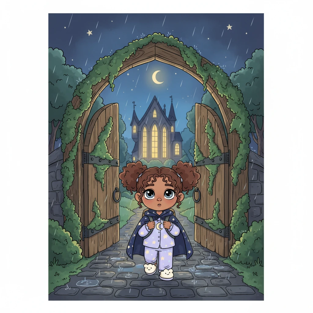 The ancient, ivy-covered gates of Starfall Academy whisper open, greeting you with a soft sigh. Tiny droplets of rain begin to dance on your cloak, a gentle patter on the cobblestone path. A warm, inviting glow spills from the academy windows, promising comfort within.