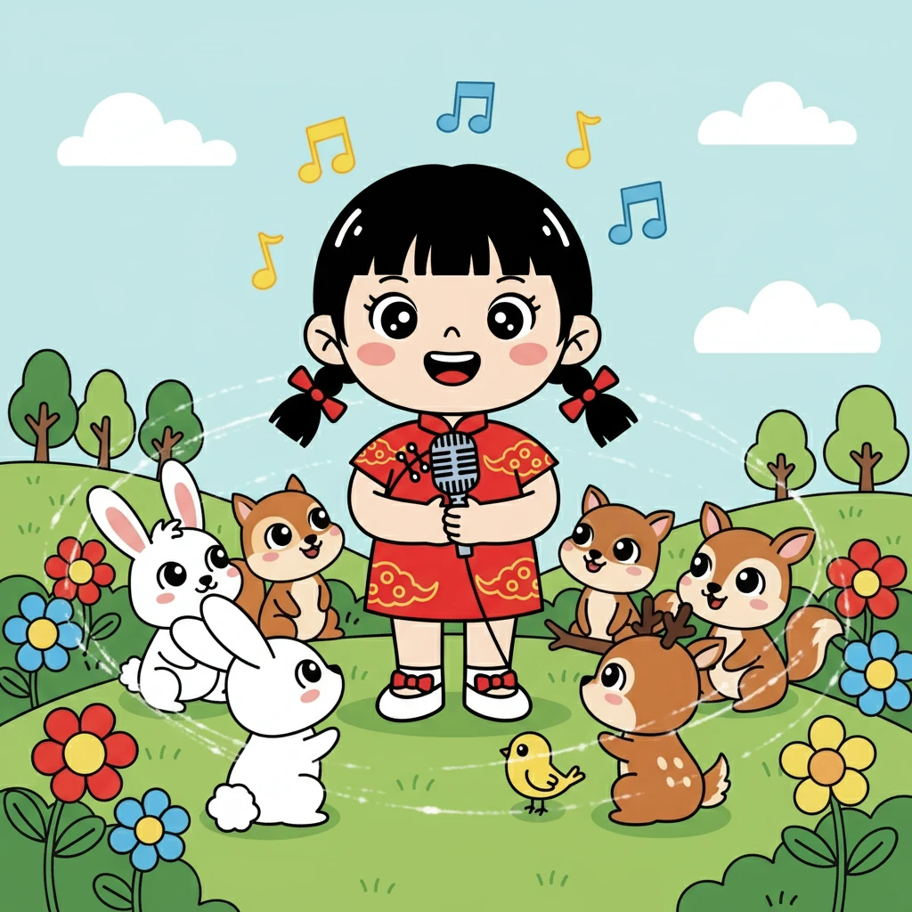小动物们都好奇地围了过来。 小红开始唱歌,她的歌声像清澈的溪水一样流淌,让小动物们都沉浸其中。