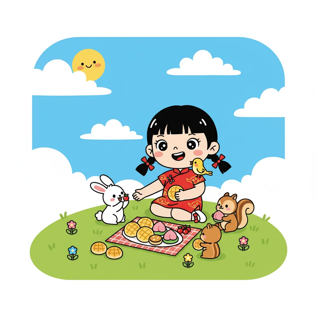 唱完歌后,小红和小动物们一起分享了她的零食。 他们一起欢笑,一起玩耍,度过了一个快乐的下午。