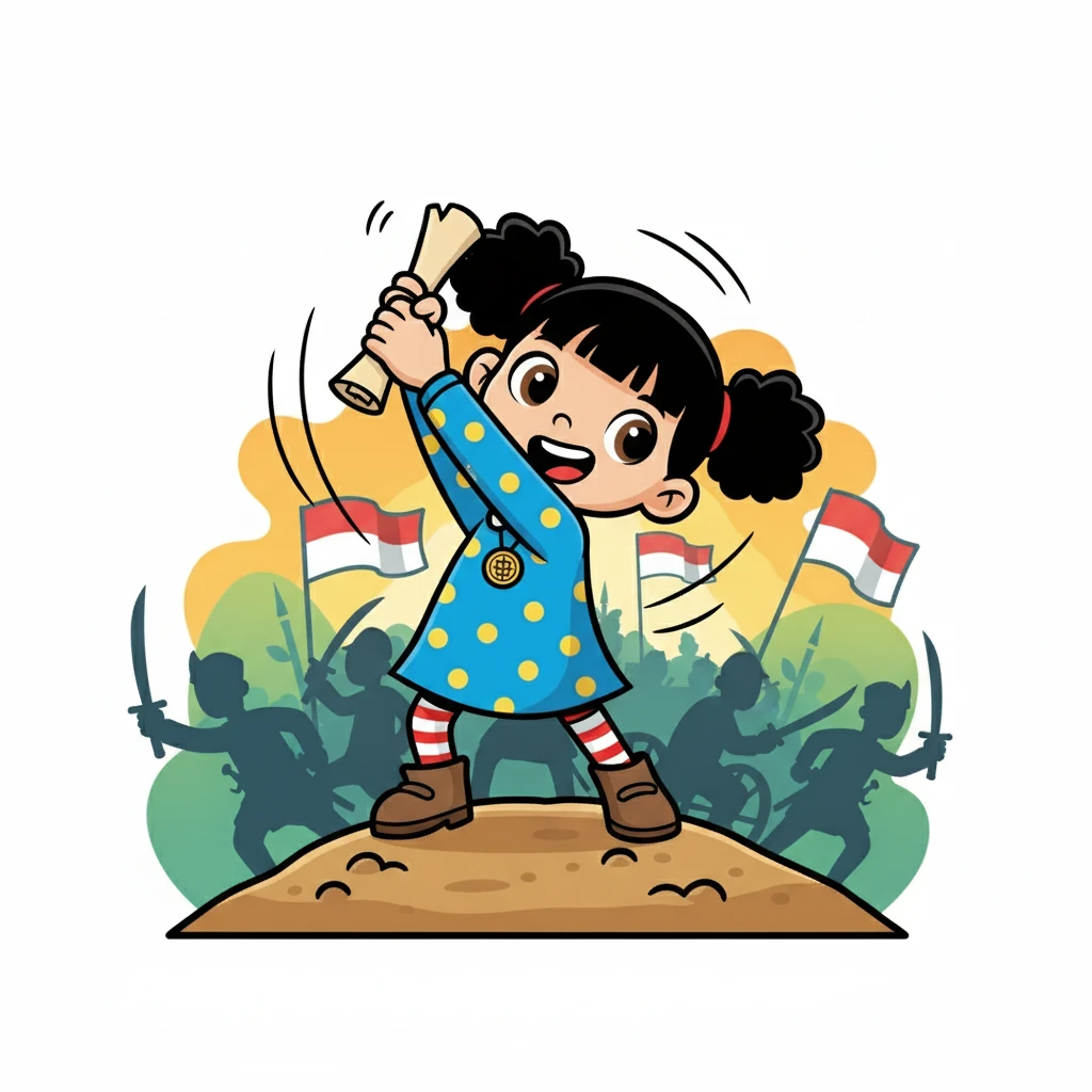 Rini belajar tentang berbagai perlawanan yang dilakukan oleh rakyat Indonesia terhadap Jepang. Ia membayangkan para pahlawan yang berjuang dengan gagah berani untuk kemerdekaan. Semangat juang mereka menginspirasi Rini.