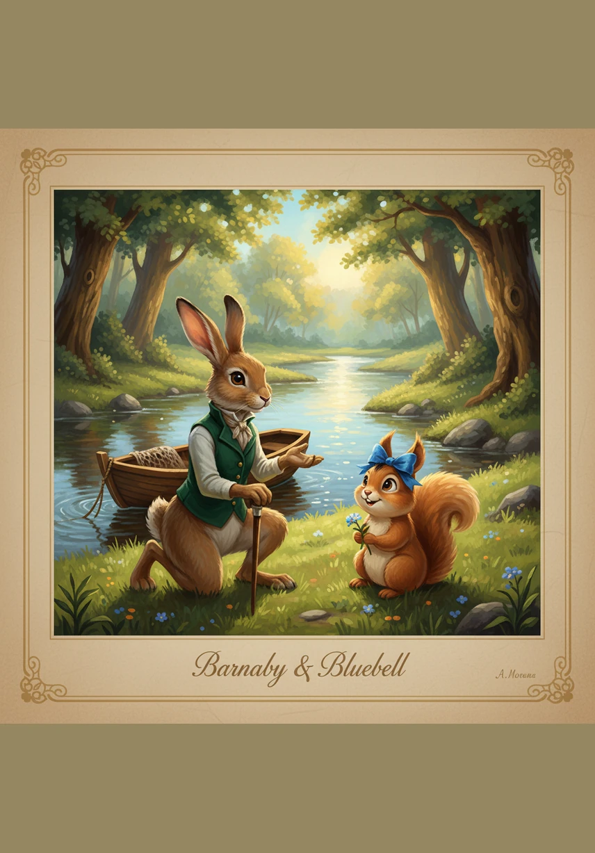 One sunny afternoon, a group of rabbits was having a clover feast near the sparkling stream. Barnaby took three small steps toward them, his heart thumping like a tiny drum, but as soon as a curious squirrel looked his way, he panicked and ducked behind a large, silver-barked birch tree.