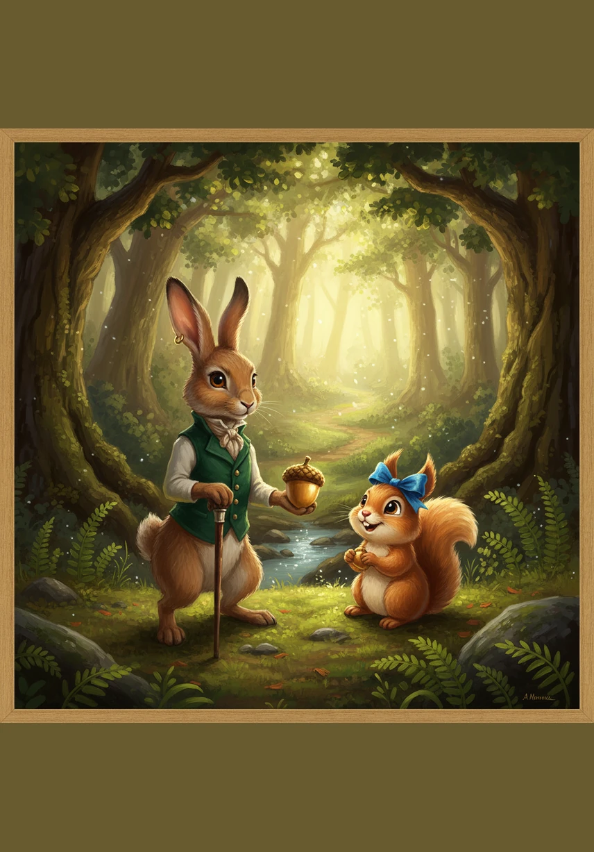 Barnaby gathered all his courage and decided to wait by the stump instead of hiding when he heard Squeaky approaching. When she arrived, he didn't run away; he stayed perfectly still, took a deep breath, and gave a tiny, brave wave with his paw.