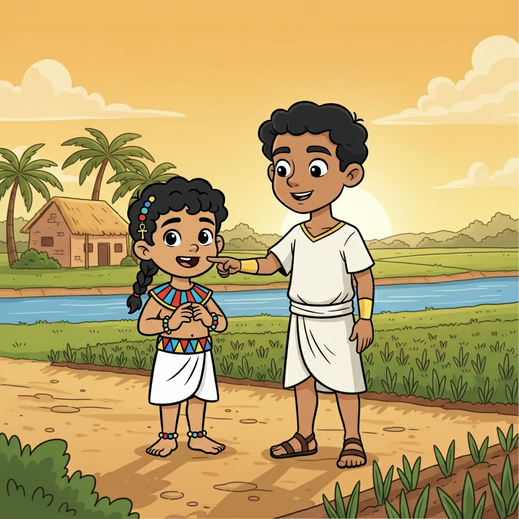 The brothers lived in a modest home near the fertile Nile, spending their days working side-by-side in the fields. Anubis taught Bata the ways of the world, guiding him in everything from farming to the importance of kindness. They shared meals, laughter, and the quiet comfort of their shared history, their bond growing stronger with each passing day.