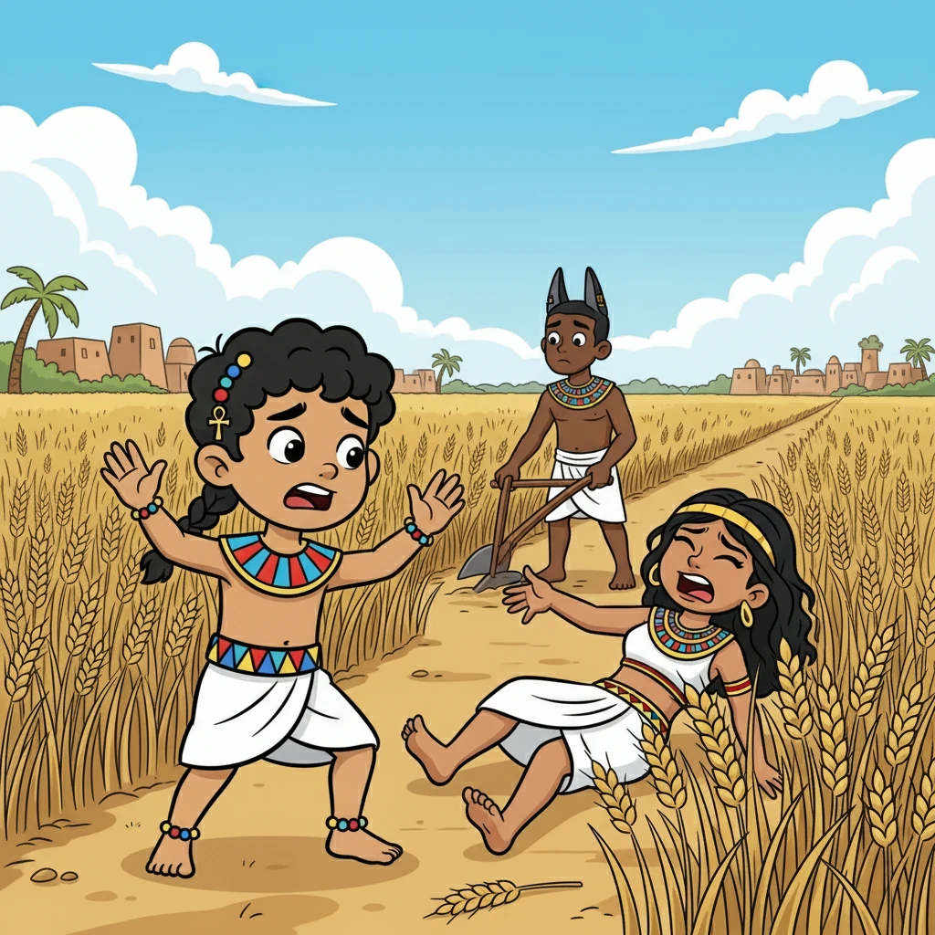 One day, as Bata worked in the fields, Anubis's wife, consumed by a wicked desire, tried to seduce him. Bata, loyal to his brother and disgusted by her advances, refused her. Enraged, she feigned injury and accused Bata of attacking her to Anubis.