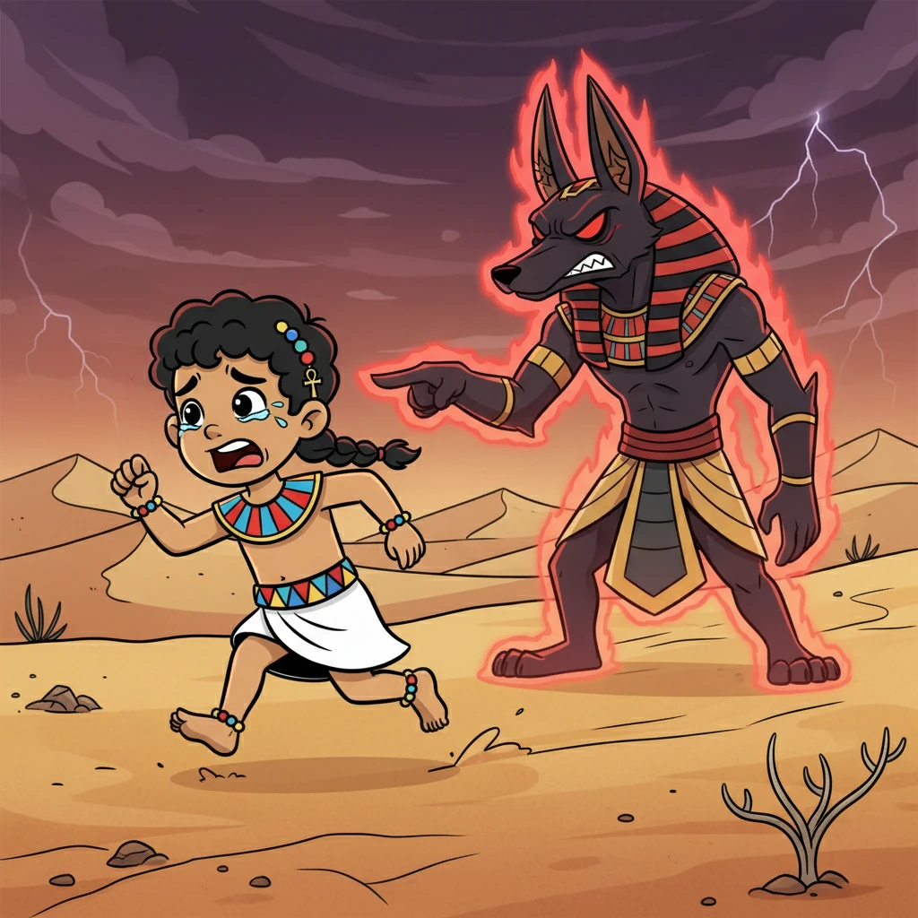 Blind with grief and anger, Anubis was heartbroken. He believed his wife’s lies and prepared to punish Bata. Bata, seeing his brother's pain, fled into the desert, seeking refuge from the false accusations and the impending danger.