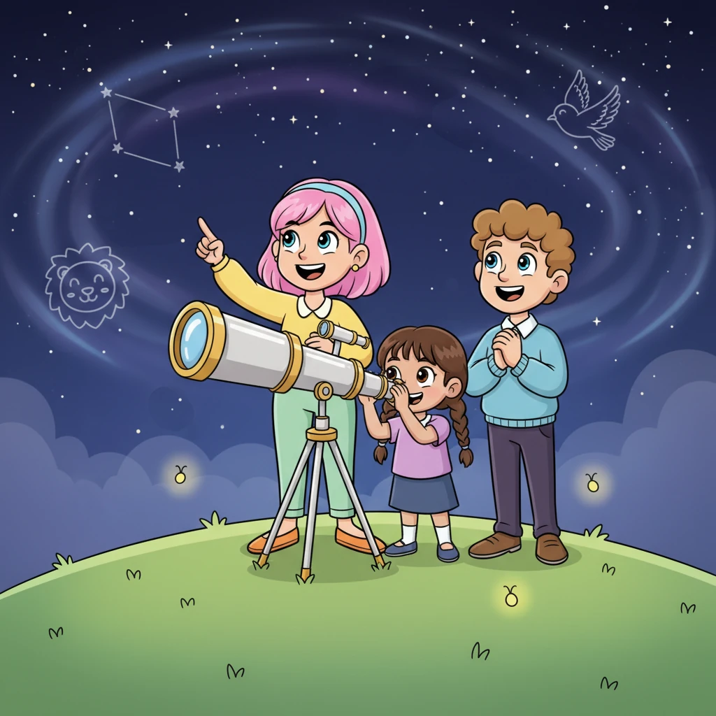 Enfin, le grand jour arrive ! Grâce à ses économies patiemment accumulées, Lili peut acheter une nouvelle longue-vue étincelante pour observer les étoiles, un rêve qu'elle chérissait depuis longtemps. Elle la partage avec ses amis, qui sont émerveillés par les constellations lointaines qu'ils découvrent ensemble.