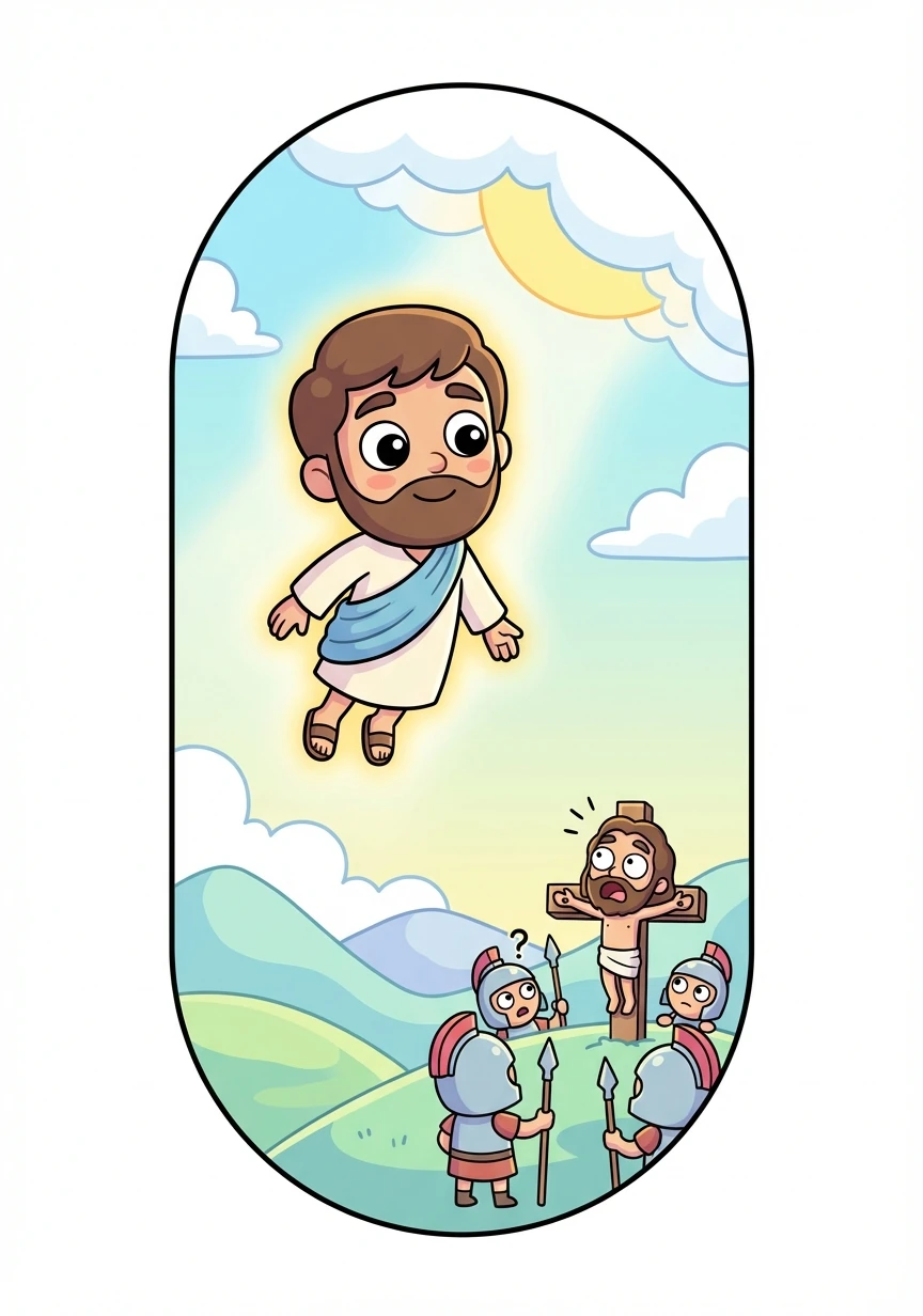 Dieu sauve Issa de la crucifixion. Il est élevé au ciel, et un autre est crucifié à sa place.