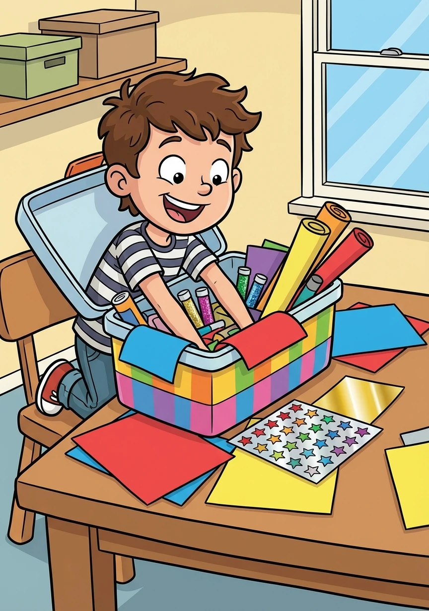 "I'll create a folder!" Kingston exclaimed.  He rummaged through his craft box and found colorful paper and shiny stickers.