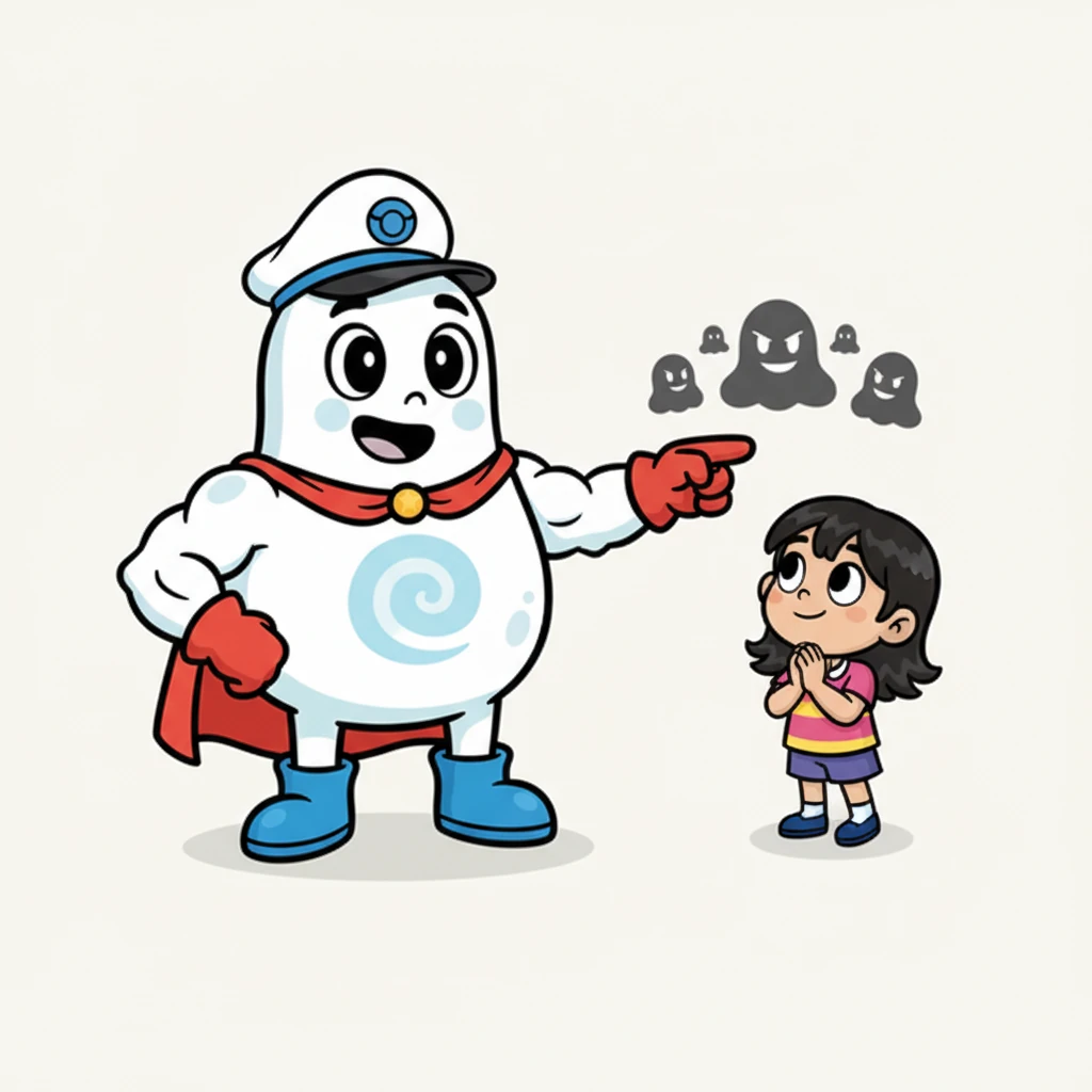 Zatim je naišao Luki Leukocit, bijela stanica s velikim, zaštitničkim osmijehom. "Ja sam tvoj hrabri zaštitnik!" rekao je Luki. "Lovim i borim se protiv loših bakterija koje te žele razboljeti." Luki Leukocit, bijela, amorfna stanica s mišićavim rukama i kapetanskom kapom, stoji ponosno. U pozadini, Ana s divljenjem gleda Lukija, dok se u daljini vide male, pomalo smrknute "loše" bakterije koje Luki drži na oku.