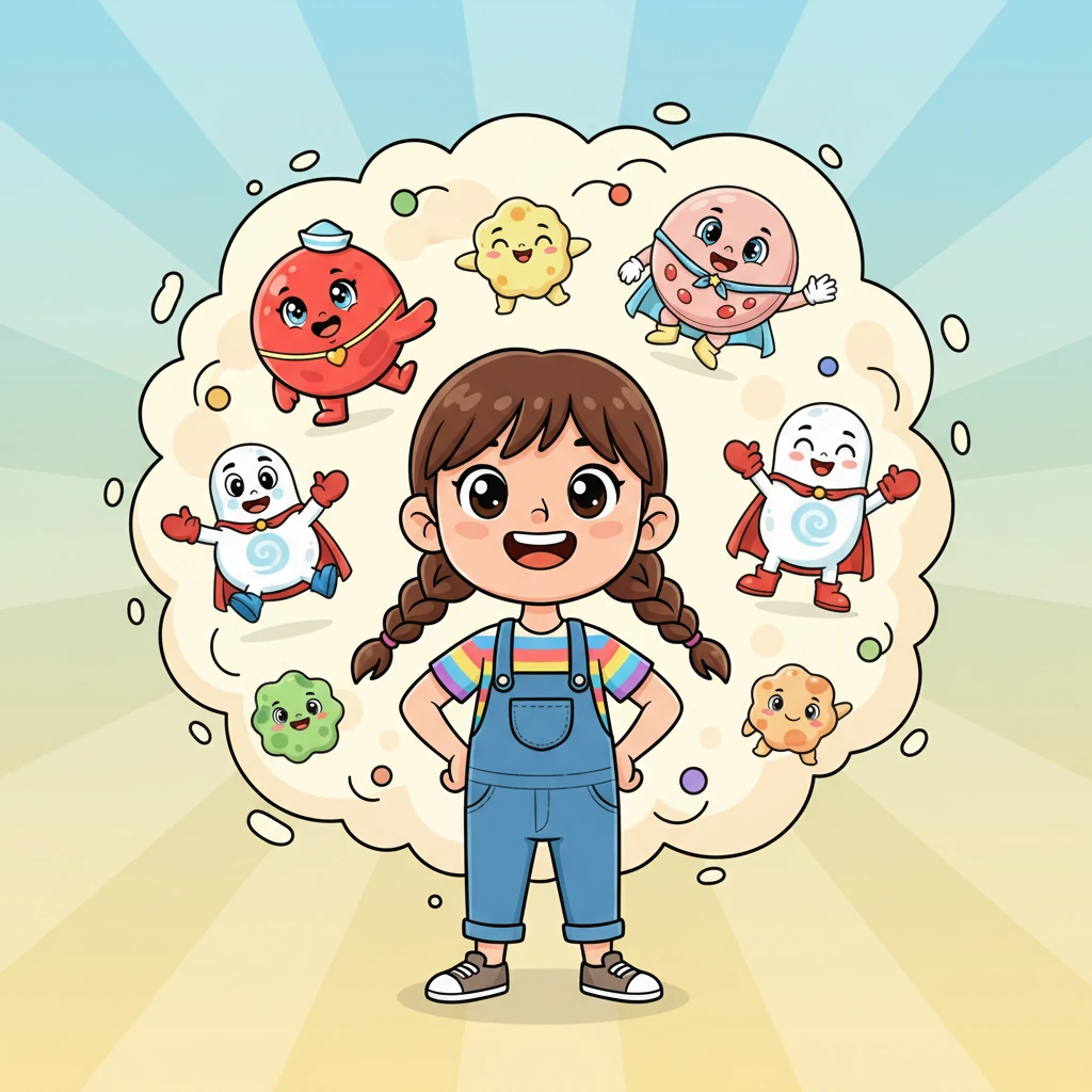 Zahvaljujući svim tim malim pomagačima i marljivim tehničarima, tvoje tijelo je nevjerojatno pametno! Oni rade dan i noć da bi ti bio zdrav i sretan. Ako čuvaš svoje tijelo, ono će čuvati tebe! Ana, sada u normalnoj veličini, stoji s rukama na bokovima, ponosno se smiješi. Iza nje, u obliku duha ili oblaka, lebde svi mali pomagači (Eri, Luki, Tina, Uro, Bakti) i tehničar, svi sretni i nasmijani. Scena zrači toplinom i optimizmom.