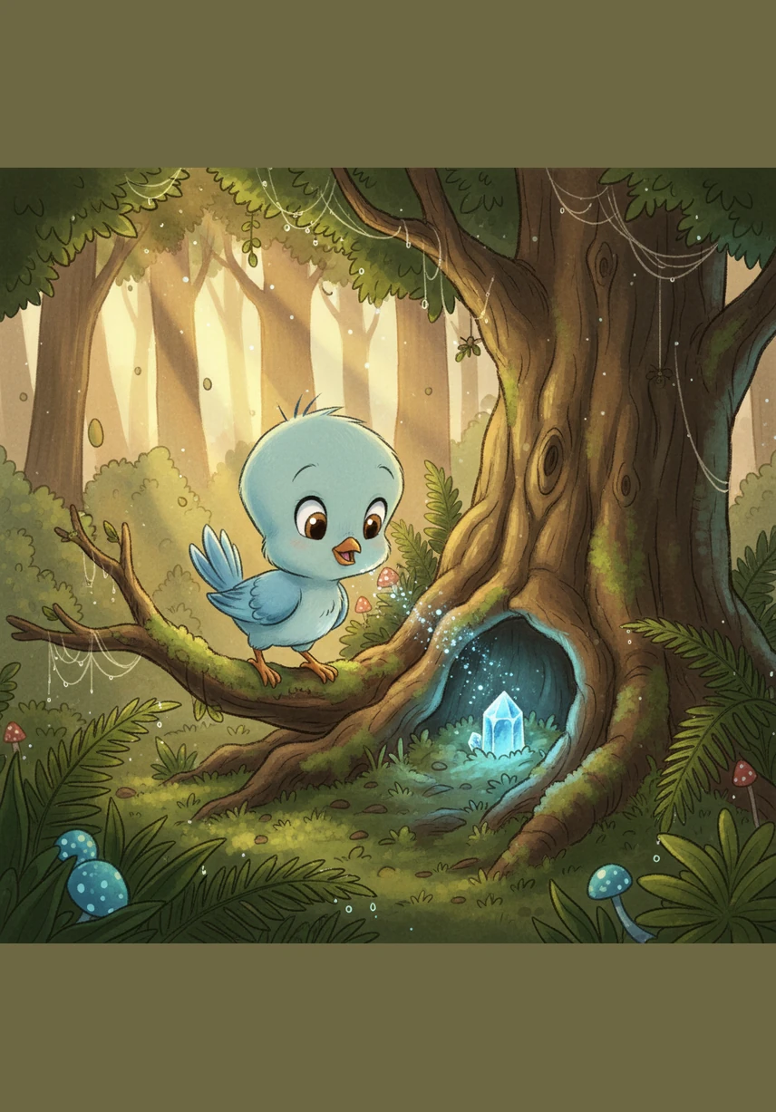 Suddenly, Tweety the bluebird flutters down with exciting news about a legendary tree deep in the forest that grows glowing golden apples. All the animals are talking about the magical fruit, and Sesame listens with wide, shiny eyes as his friends chirp about the wonderful discovery.