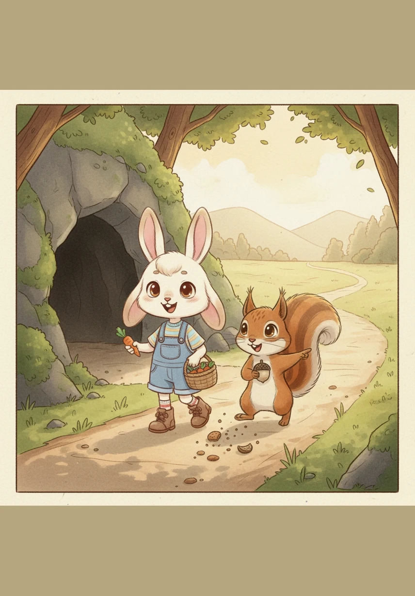 Emerging from the cave, Sesame meets Lila the squirrel, a cheerful new friend who is also searching for the magical tree. They share stories and snacks as they walk together, discovering that the long journey feels much shorter and more fun when you have a friend by your side.