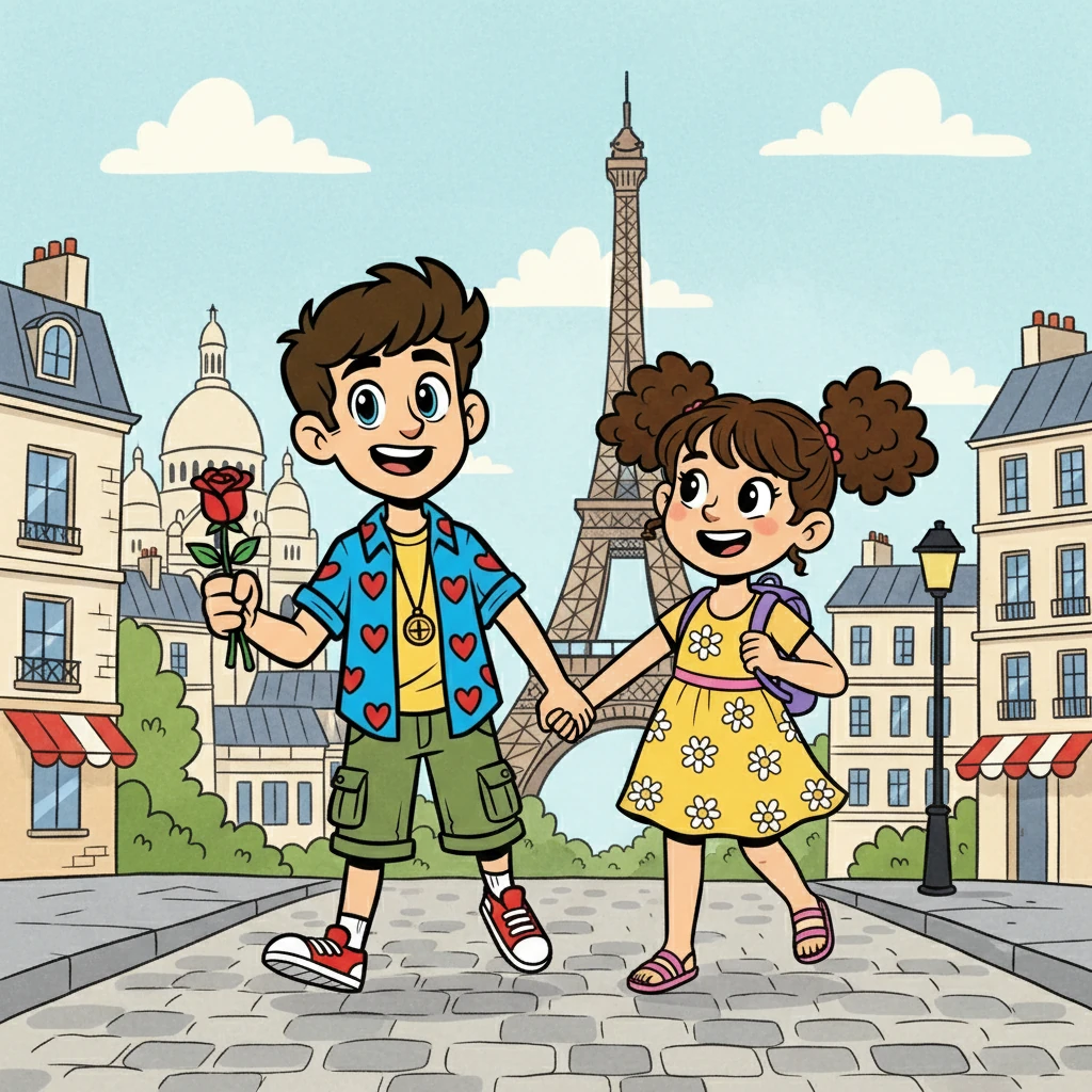 A aventura começou! Ricardo e Sofia decidiram viajar juntos por várias cidades europeias. Paris, Roma, Londres, cada lugar trouxe novas memórias. A imagem mostra o casal explorando as ruas de Paris, de mãos dadas.