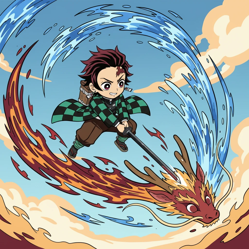 炭治郎は、渾身の力を込めて、猗窝座に斬りかかる。炎の呼吸と水の呼吸が融合し、強烈な一撃が炸裂する。その姿は、まるで炎の龍のようだ。