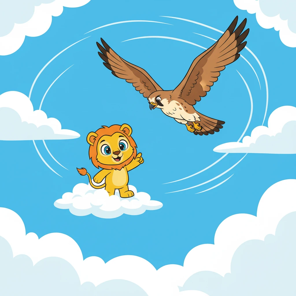 No céu, Juba observa um falcão voando em círculos. Ele parece estar observando tudo de cima.