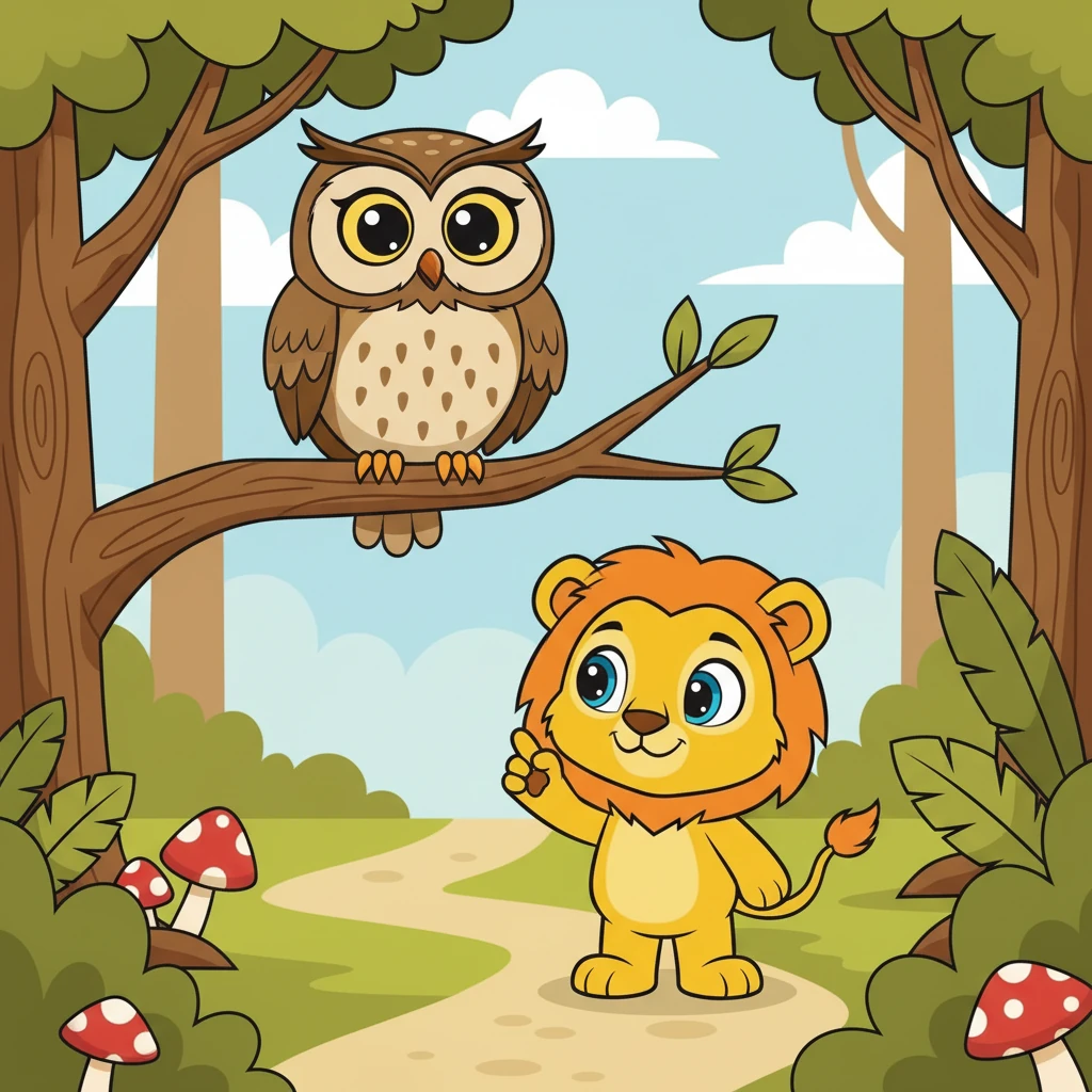 Juba encontra uma coruja, que o observa com seus grandes olhos. Ela parece sábia e misteriosa.