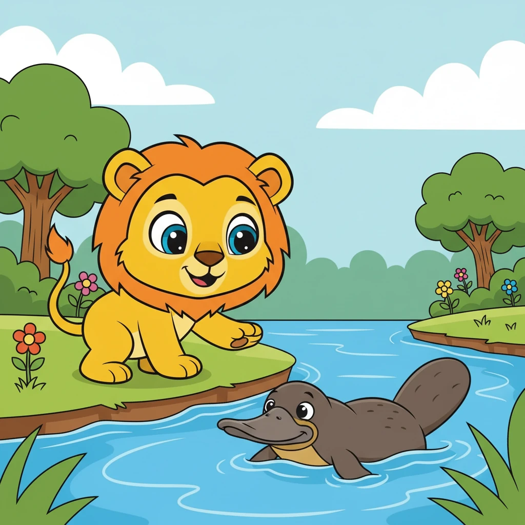 Juba se depara com um ornitorrinco nadando no rio. Ele é tão estranho e fascinante!