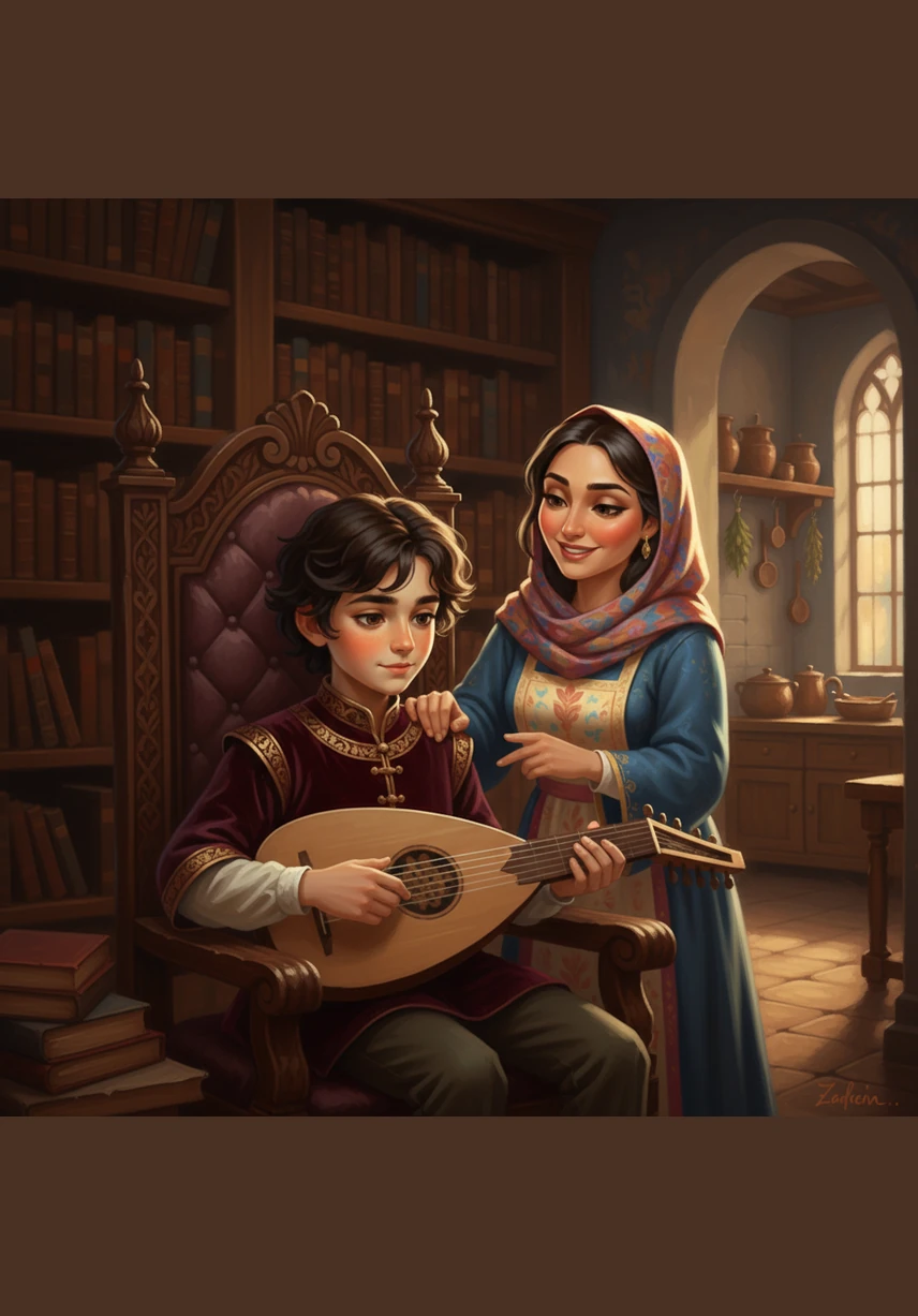 اكتشف زين حبه الكبير للموسيقى، فبدأ ينقر على طبلة صغيرة ويستمع بتركيز للإيقاعات التي يصنعها بيديه. كان يشعر بالأنغام تتراقص في أذنيه للمرة الأولى، مما ملأ روحه بالإبداع والبهجة التي لا توصف.